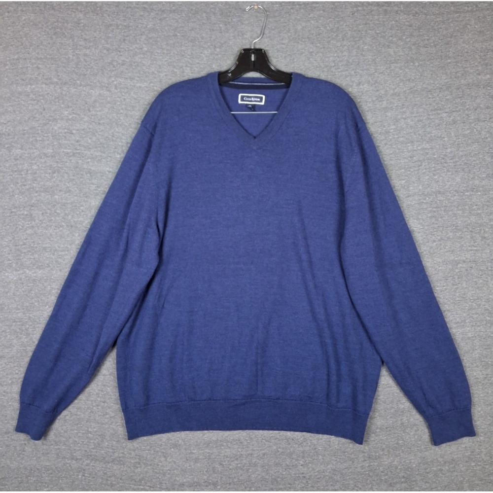Club Room Mens Sweater XL Blue Merino Wool Blend Soft Knit Lightweight Casual‎